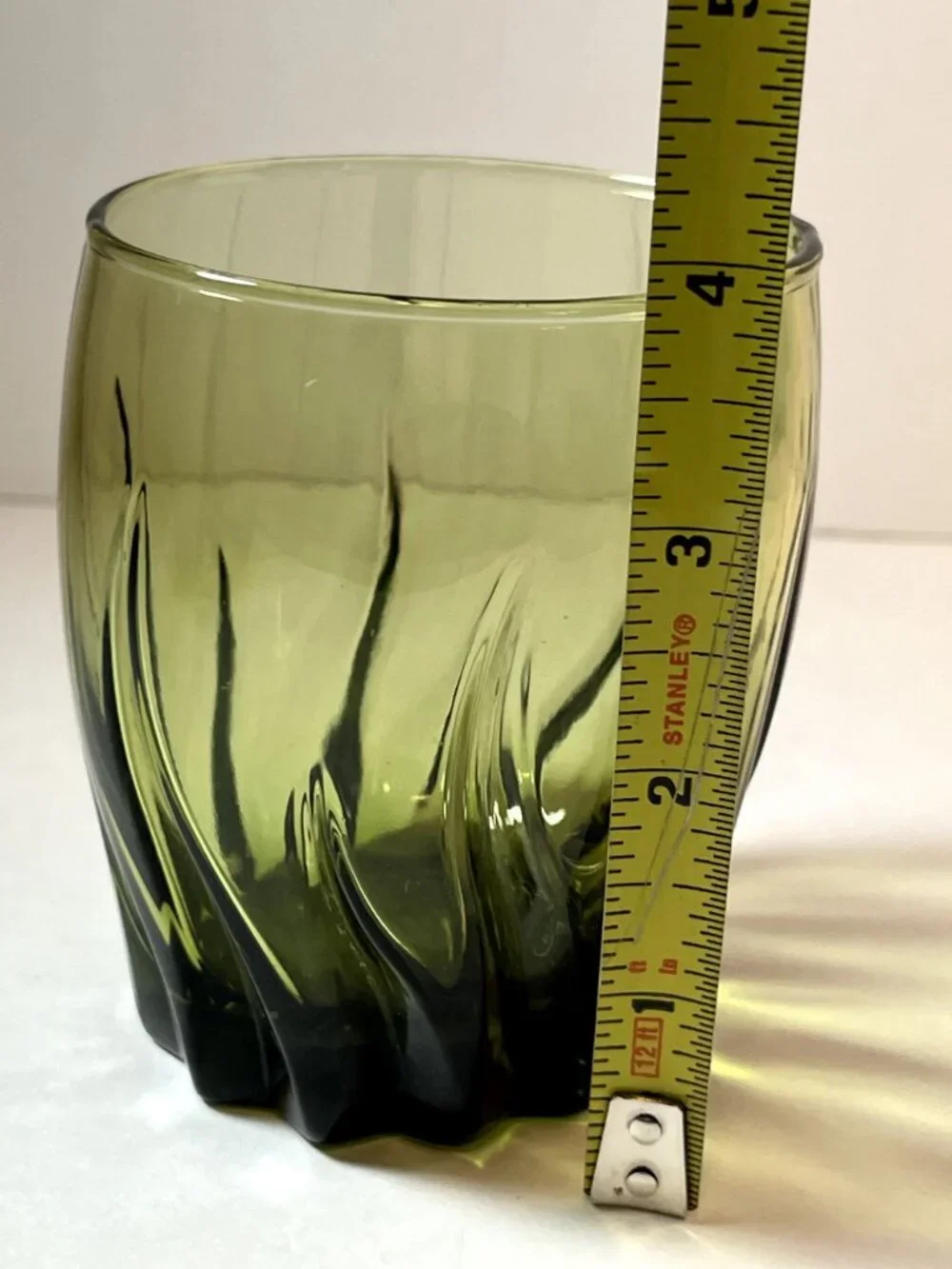Vintage Green Swirl Tumbler Lowball Glasses Barware Anchor Hocking Set of 5